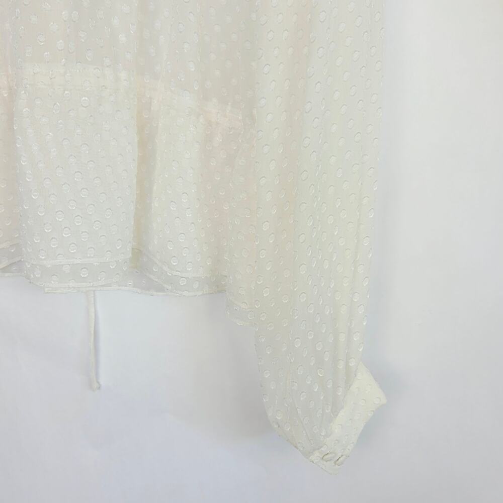 FRAME Button UP Blouse XL Off White Swiss Dot Silk Blend Sheer Boho Romantic - Picture 5 of 14